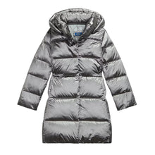 Load image into Gallery viewer, Girls Metallic Grey Hooded Down Coat