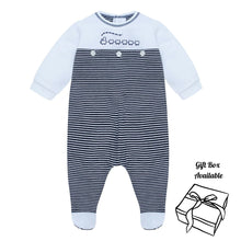 Load image into Gallery viewer, Navy &amp; White Striped Babygrow