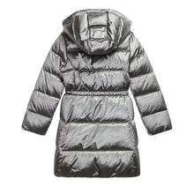 Load image into Gallery viewer, Girls Metallic Grey Hooded Down Coat