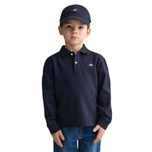 Load image into Gallery viewer, Navy LS Logo Polo Top