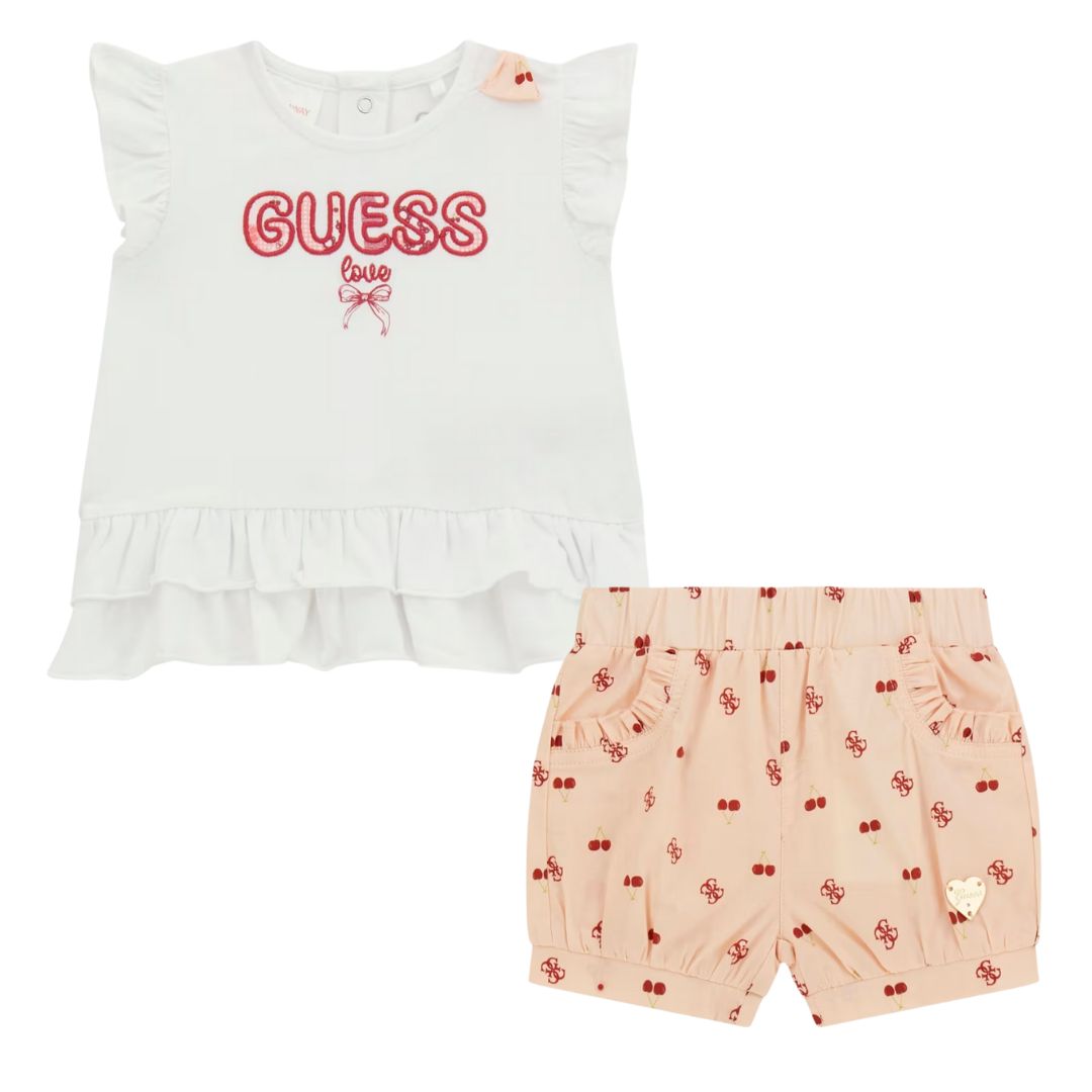Pink & White Cherry Shorts Set