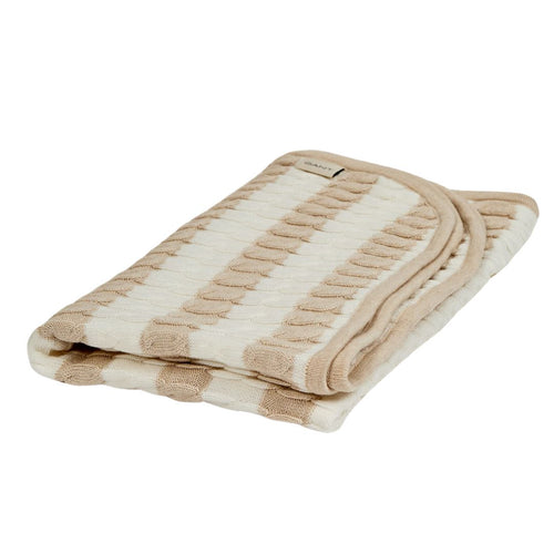 Beige Striped Cable Knit Blanket