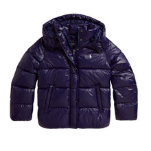 Load image into Gallery viewer, PRE ORDER - Girls Navy Glossed Hooded Down Jacket