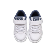 Load image into Gallery viewer, White &amp; Navy "Heritage Court" Velcro Trainers