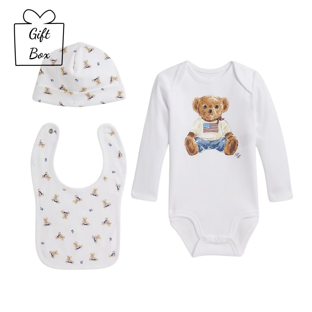 PRE ORDER -  Babies Ivory & Blue Polo Bear Gift Set