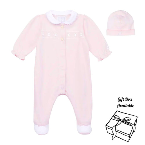 Pink Embroidered Bunny Babygrow & Hat