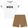 White Logo T-Shirt & Brown Shorts Set
