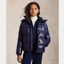 Load image into Gallery viewer, PRE ORDER - Girls Navy Glossed Hooded Down Jacket