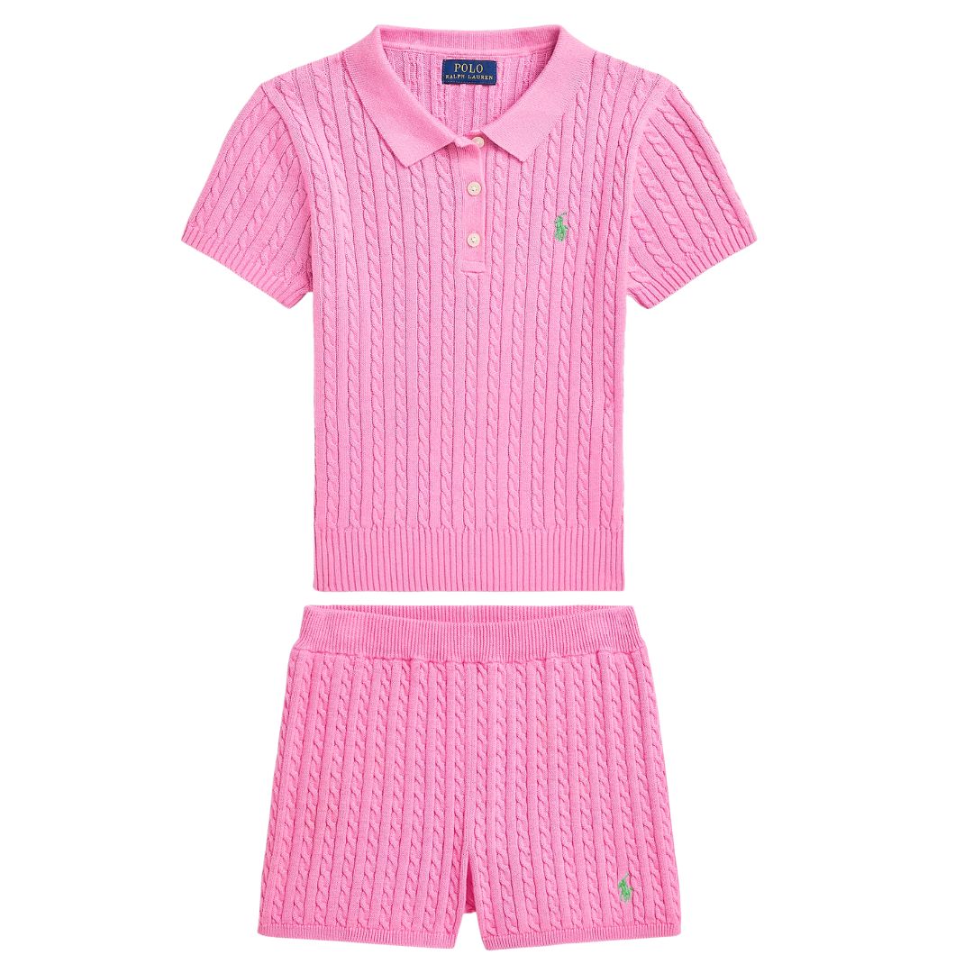 RALPH LAUREN Girls Pink Cable Knit Shorts Set – Village Kids