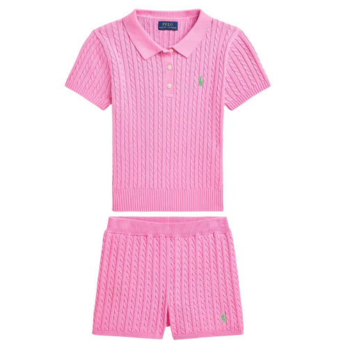 Girls Pink Cable Knit Shorts Set