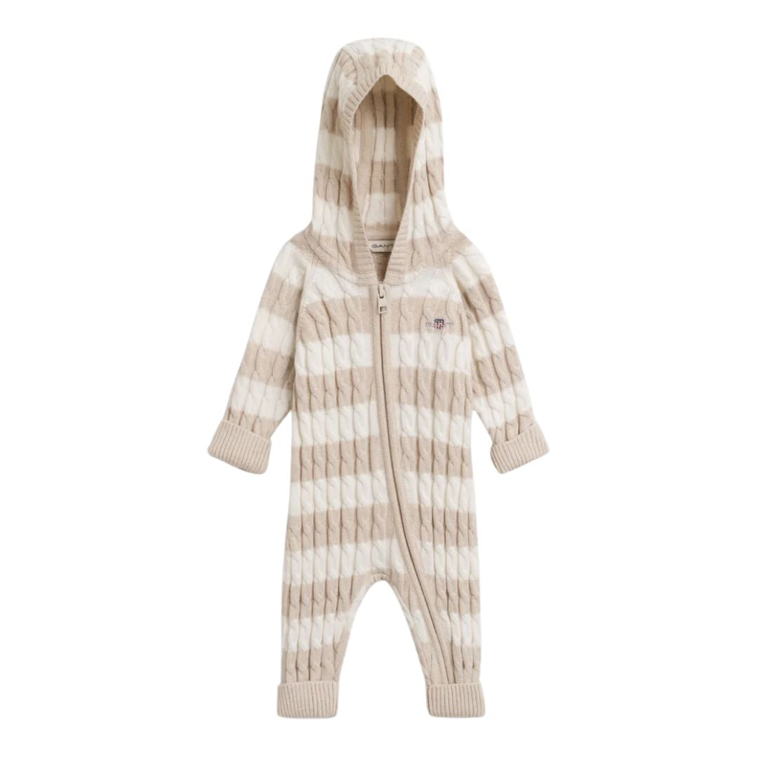 Beige Striped Cable Knit All In One