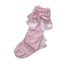 Load image into Gallery viewer, Pale Pink Satin Bow Knee High Socks