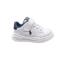 Load image into Gallery viewer, White &amp; Navy "Heritage Court" Velcro Trainers