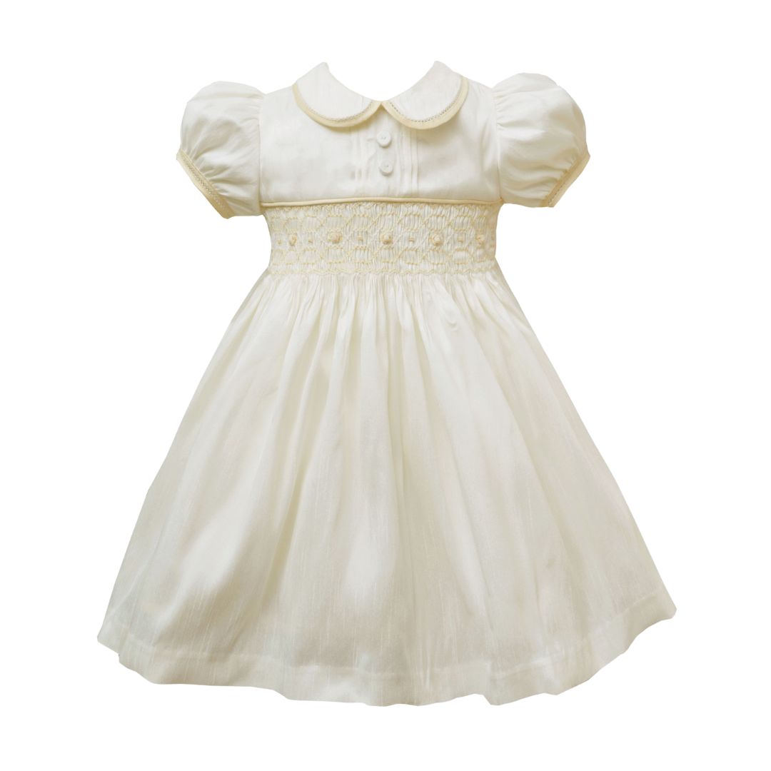 Cream & Beige Smocked Luxe Dress