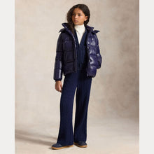 Load image into Gallery viewer, PRE ORDER - Girls Navy Glossed Hooded Down Jacket