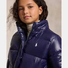 Load image into Gallery viewer, PRE ORDER - Girls Navy Glossed Hooded Down Jacket
