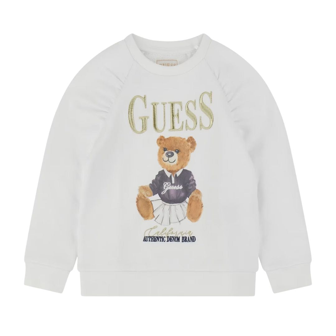 Girls White Teddy Sweat Top