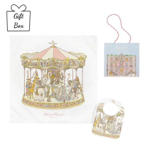 Pink Carousel Swaddle & Bib Gift Set