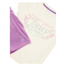 Load image into Gallery viewer, Cream T-Shirt &amp; Purple Velour Shorts Set
