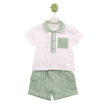 Load image into Gallery viewer, Sage &amp; White Cargo Shorts &amp; Polo Set