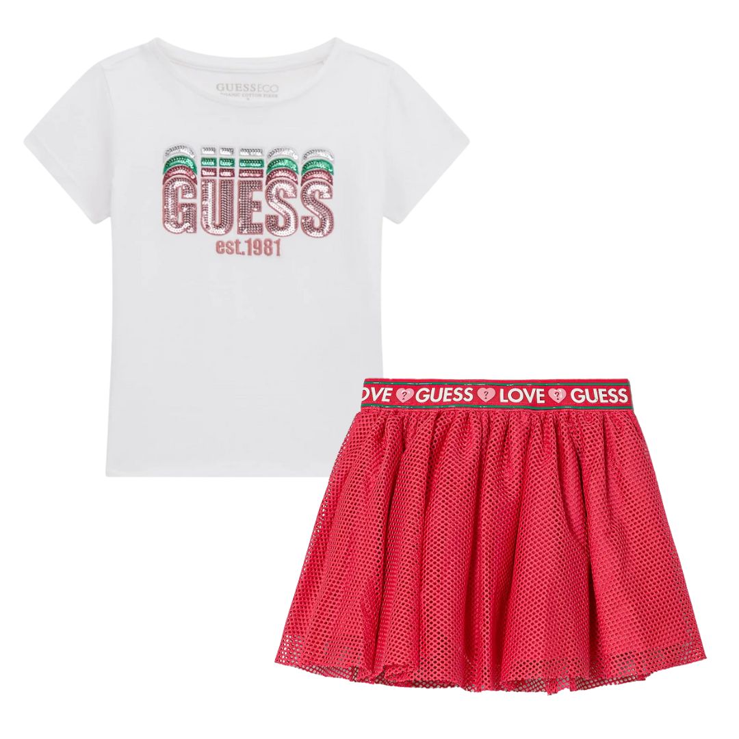 Coral Pink Mesh Skirt & T-shirt