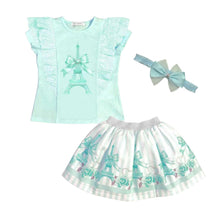 Load image into Gallery viewer, Mint Eiffel Tower Skirt Set &amp; Headband