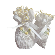 Load image into Gallery viewer, White &amp; Lemon Hand Smocked Booties