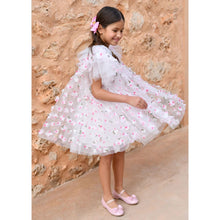 Load image into Gallery viewer, White &amp; Pink 3D Flower Dress
