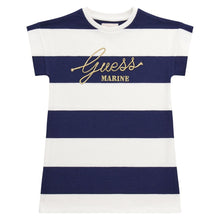 Load image into Gallery viewer, White &amp; Navy Striped Logo Dress