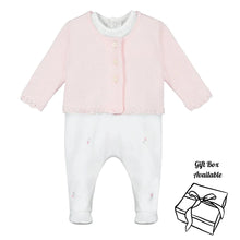 Load image into Gallery viewer, White &amp; Pink Babygrow &amp; Cardigan Set