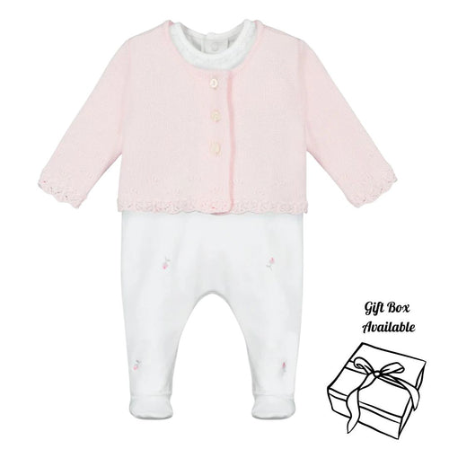 White & Pink Babygrow & Cardigan Set