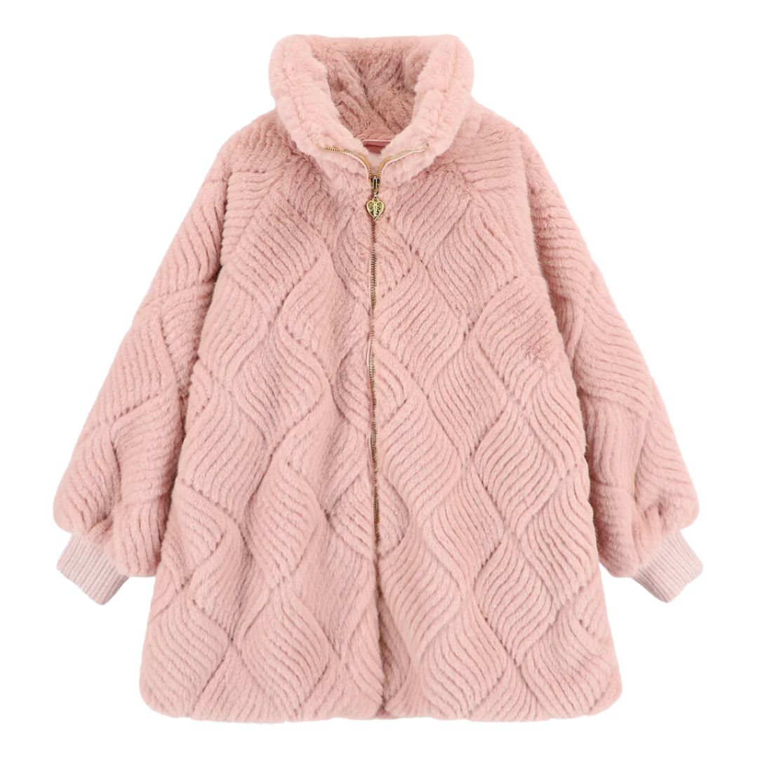 Pink Oscars Weave Faux Fur Coat