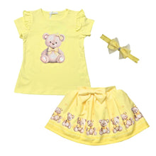 Load image into Gallery viewer, Yellow Diamante Teddy Skirt Set &amp; Headband