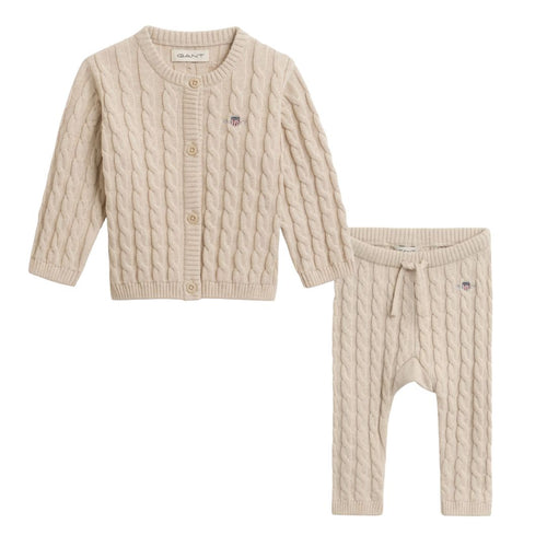 Beige 2 Piece Cable Knit Set