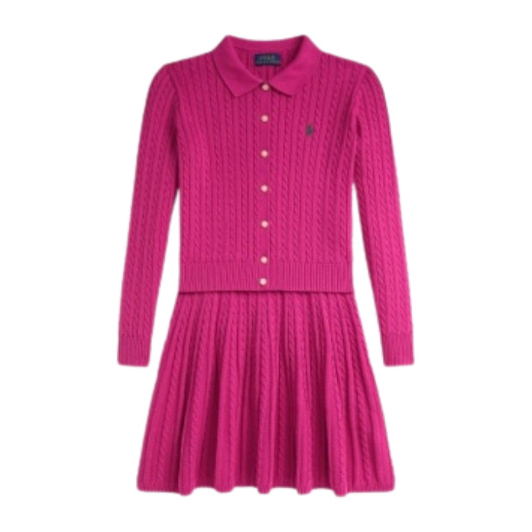 Girls Pink Cable Knit Skirt Set