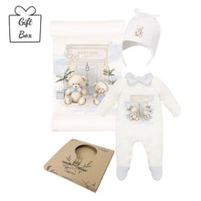 Load image into Gallery viewer, Ivory &amp; Blue "Bubuva" Teddy Babygrow Set