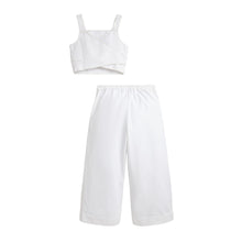Load image into Gallery viewer, White Wrap Top &amp; Cropped Trousers Set