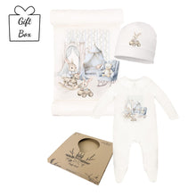 Load image into Gallery viewer, Ivory &amp; Blue "Lumo" Bunny Babygrow Set