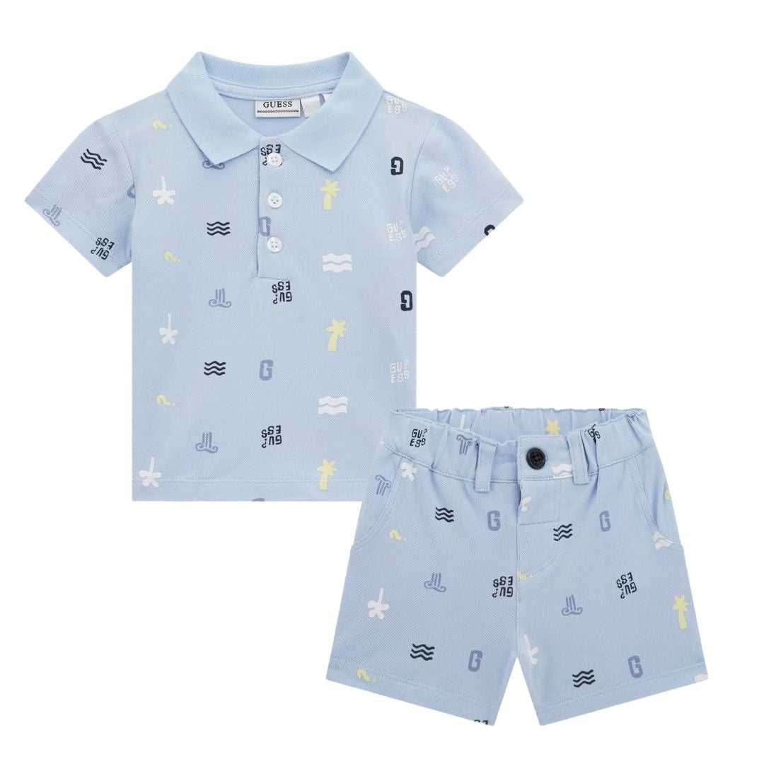Pale Blue Polo Shirt & Shorts Set