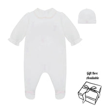 Load image into Gallery viewer, White &amp; Pink Bunny Babygrow &amp; Hat