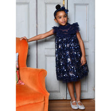 Load image into Gallery viewer, Navy Sequin Flower &quot;Dominique&quot; Dress