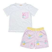 Load image into Gallery viewer, Pink &amp; White Ice Cream Swim Shorts Set