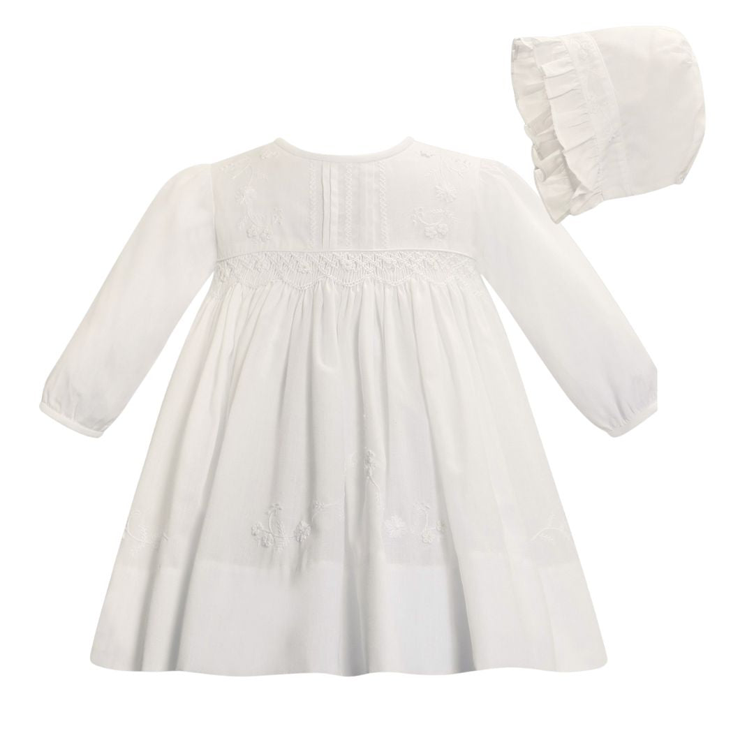 Ivory Smocked & Embroidered Dress & Bonnet