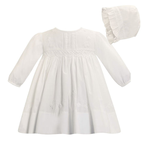 Ivory Smocked & Embroidered Dress & Bonnet