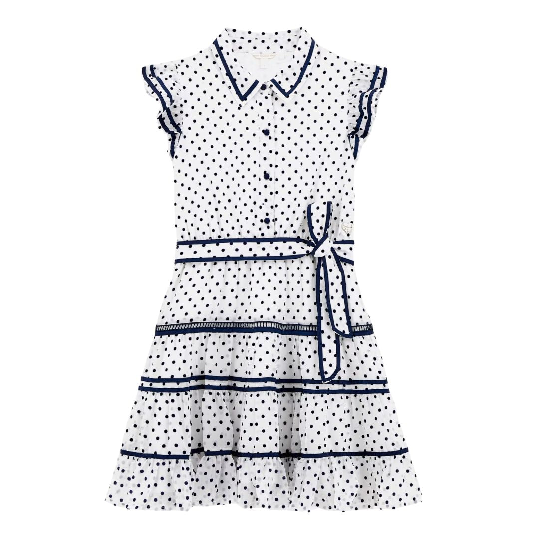 White & Navy Polka Dot Dress
