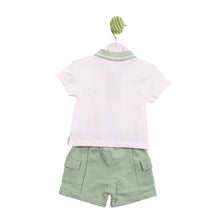 Load image into Gallery viewer, Sage &amp; White Cargo Shorts &amp; Polo Set
