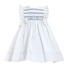 White & Navy Smock Bow Dress