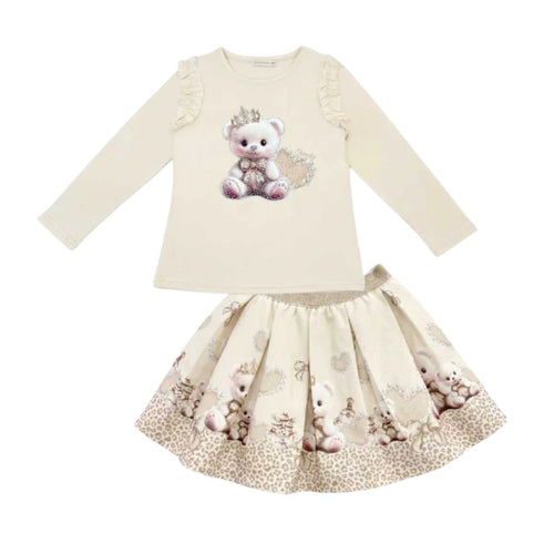 Cream Teddy Skirt Set