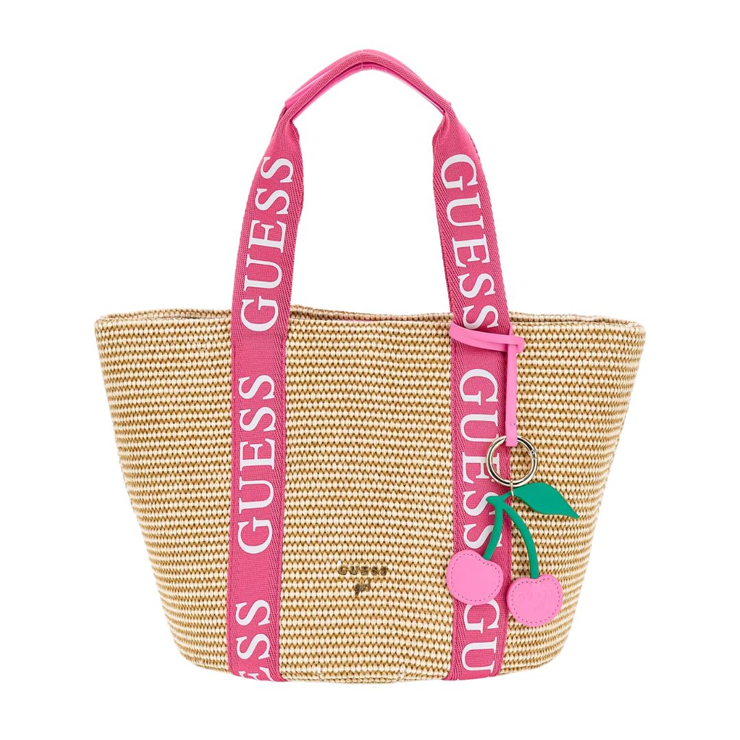 Pink Logo Straw Bag