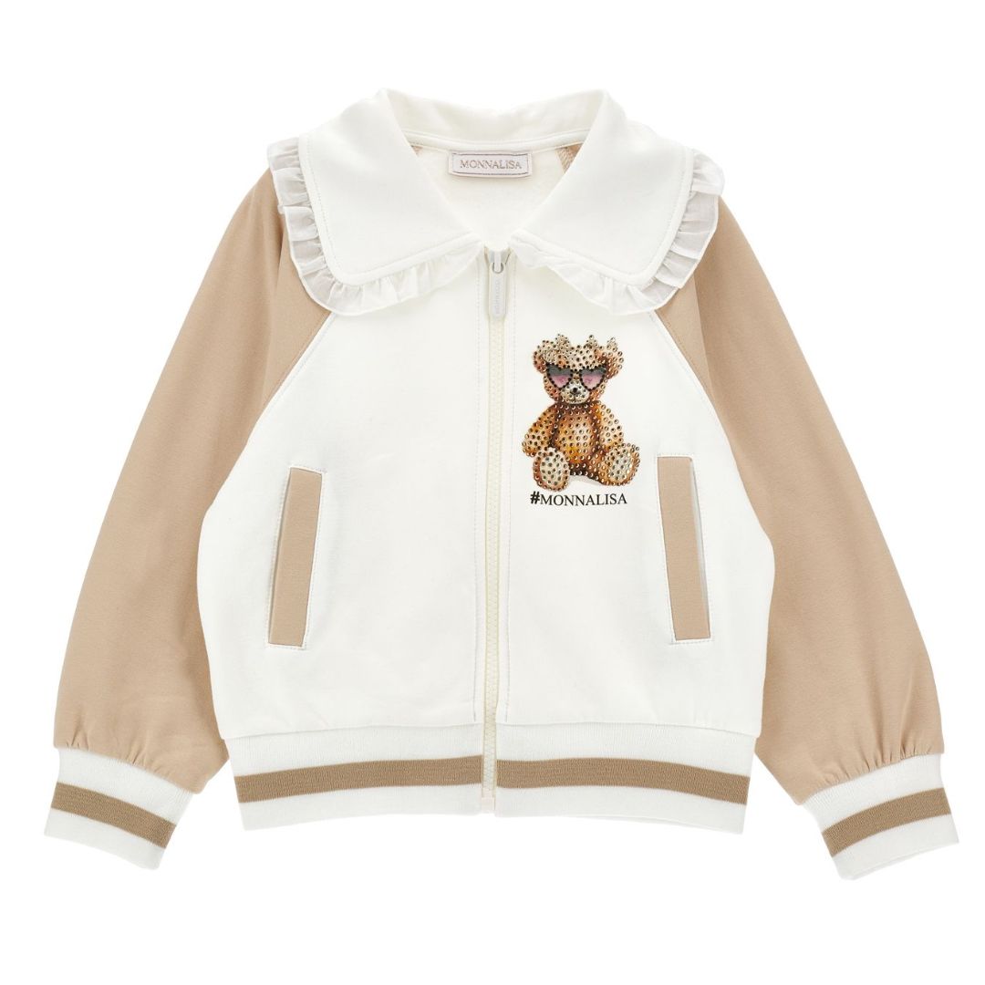 PRE ORDER - Ivory & Tan Zip Up Sweat Jacket